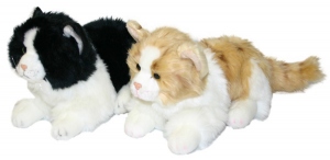 Plyšová kočka chlupatá 26 cm - rezavo-bílá - 008839