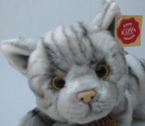 Plyšová kočka 30 cm, šedá, mourovatá - 009077